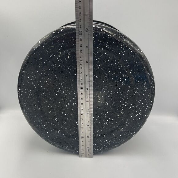 Vintage Hand Painted Black Speckled Enamelware Soup Pot Stock Pot Decor LID - Picture 10 of 13